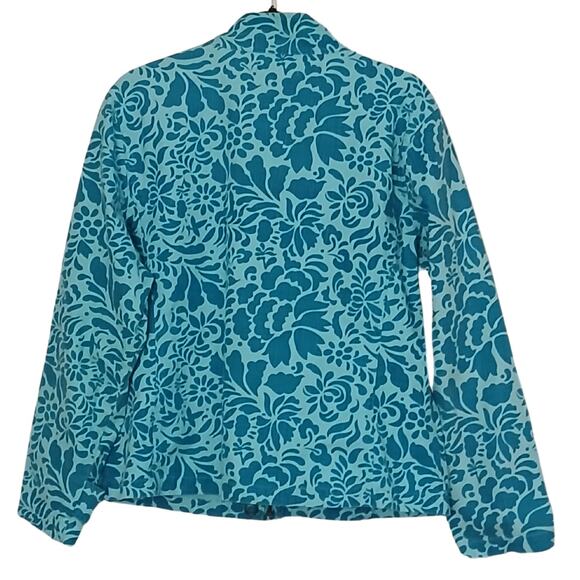 Coldwater Creek Jacket Blue Floral Denim Button Up Teal Blazer 100% Cotton Large - Picture 4 of 7